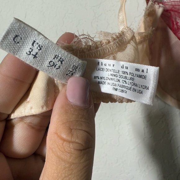Fleur Du Mal Rose Lace Unlined Demi Bra Sz US 34C - Picture 8 of 9